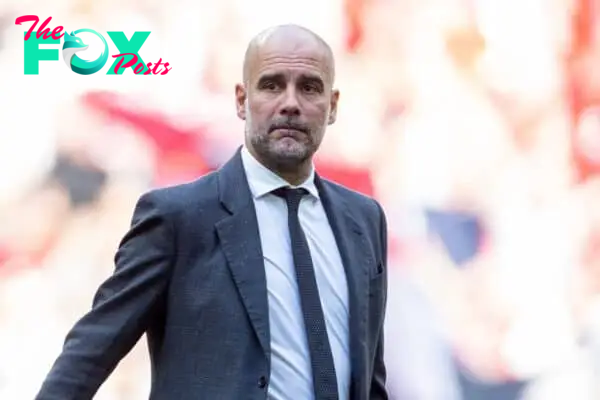 LONDON, ENGLAND - Saturday, May 25, 2024: Manchester City's manager Josep 'Pep' Guardiola looks dejected after the FA Cup Final between Manchester City FC and Manchester United FC at Wembley Stadium. (Photo by David Rawcliffe/Propaganda)