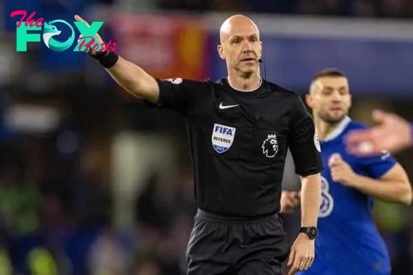 LONDON, ENGLAND - Tuesday, April 4, 2023: Referee Anthony Taylor during the FA Premier League match between Chelsea FC and Liverpool FC at Stamford Bridge. (Pic by David Rawcliffe/Propaganda)