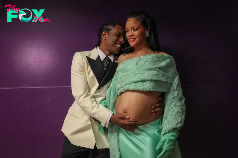 ASAP Rocky and Rihanna backstage at the 95th Academy Awards at the Dolby Theatre on March 12, 2023 in Hollywood, California.