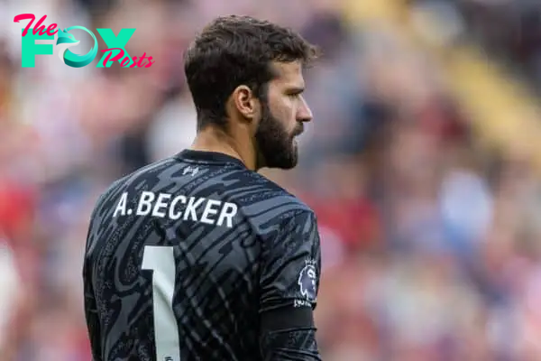 LIVERPOOL, ENGLAND - Saturday, September 14, 2024: Liverpool's goalkeeper Alisson Becker during the FA Premier League match between Liverpool FC and Nottingham Forest FC at Anfield. Notts Forest won 1-0. (Photo by David Rawcliffe/Propaganda)