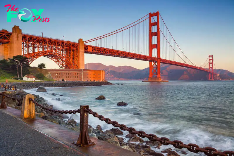 Golden Gate Bridge in San Francisco during the sunrise.