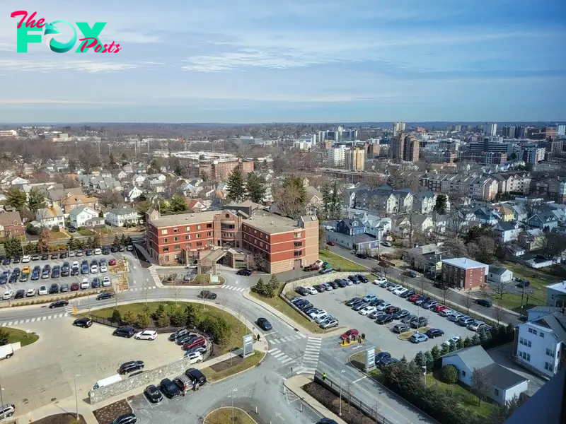 Panoramic view of Stamford, Connecticut during a sunny day.