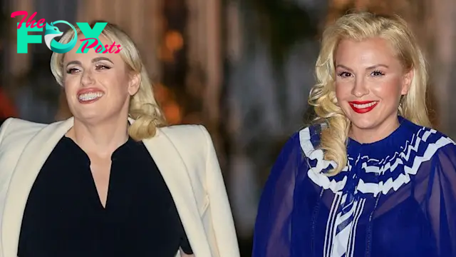 rebel Wilson in black jumpsuit and Ramona Agruma walking 