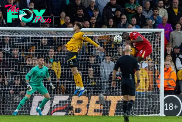 WOLVERHAMPTON, ENGLAND - Saturday, September 28, 2024: Liverpool's Ibrahima Konaté scores the first goal during the FA Premier League match between Wolverhampton Wanderers FC and Liverpool FC at Molineux Stadium. (Photo by David Rawcliffe/Propaganda)