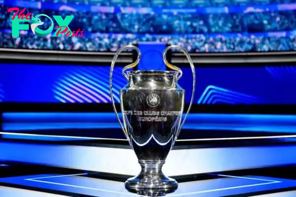 MONACO, MONACO - AUGUST 29: A detailed view of the UEFA Champions League Trophy during the UEFA Champions League 2024/25 Group Stage Draw at Grimaldi Forum on August 29, 2024 in Monaco, Monaco. (Photo by Valerio Pennicino - UEFA/UEFA via Getty Images)