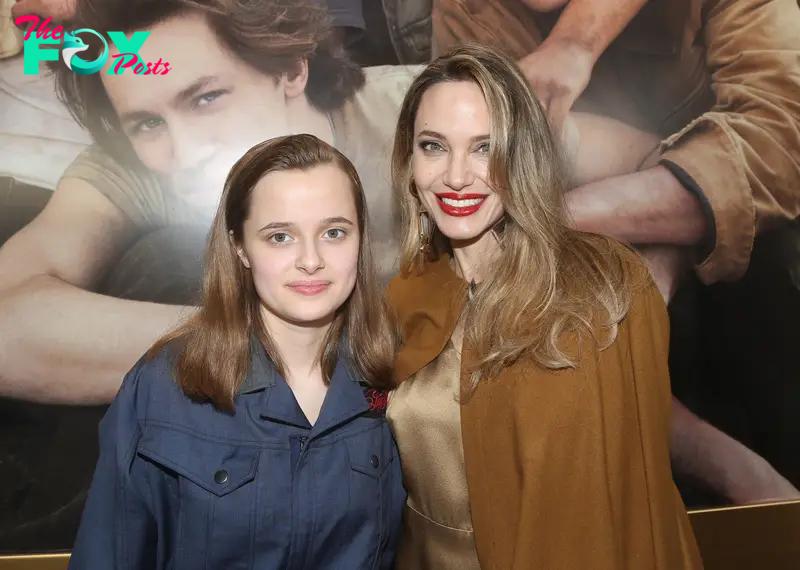 Vivienne Jolie-Pitt and Angelina Jolie attend the opening night of "The Outsiders" at The Bernard B. Jacobs Theatre on April 11, 2024, in New York City. | Source: Getty Images