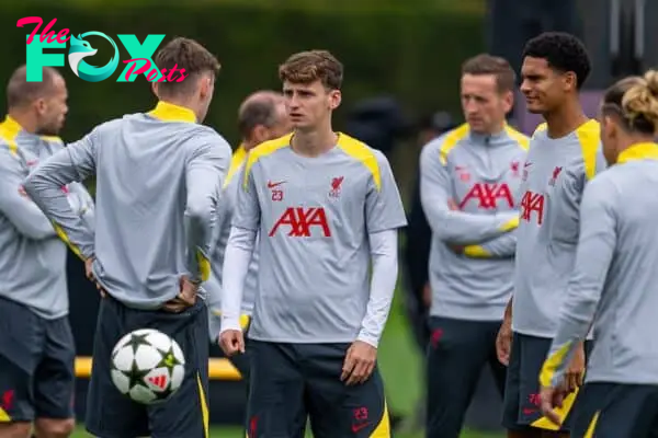 LIVERPOOL, ENGLAND - Monday, September 16, 2024: Liverpool's Tyler Morton during a training session at the AXA Training Centre ahead of the UEFA Champions League match between AC Milan and Liverpool FC. (Photo by Jon Super/Propaganda)