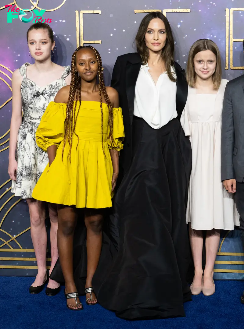 Shiloh, Zahara, Angelina Jolie, and Vivienne Jolie-Pitt at BFI IMAX Waterloo on October 27, 2021 in London, England | Source: Getty Images