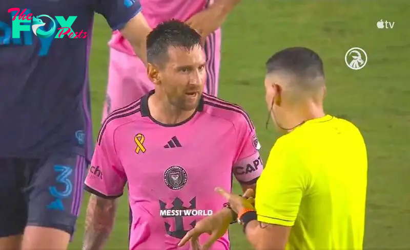 The Argentine star was saved from a direct red card despite directing his abuse towards the referee at the end of the match.