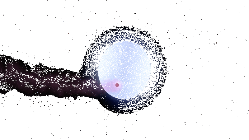 This animated gif shows planet KELT-9b whizzing around its local star, leaving a smear of vapor behind it.