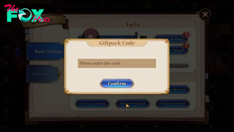 Codes redemption menu in Fairy Tail Fierce Fight