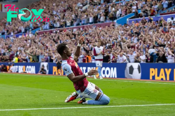 BIRMINGHAM, ENGLAND - Sunday, August 20, 2023: Aston Villa's Jhon Durán celebrates after scoring the fourth goal during the FA Premier League match between Aston Villa FC and Everton FC at Villa Park. (Pic by David Rawcliffe/Propaganda)