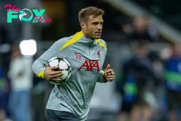 MILAN, ITALY - Tuesday, September 17, 2024: Liverpool's head of first-team goalkeeper coaching Fabian Otte during the pre-match warm-up before the UEFA Champions League game between AC Milan and Liverpool FC at the Stadio San Siro. Liverpool won 3-1. (Photo by David Rawcliffe/Propaganda)