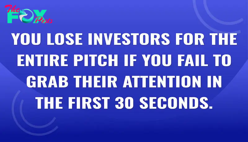 You lose investors for the entire pitch if you fail to grab their attention in the first 30 seconds