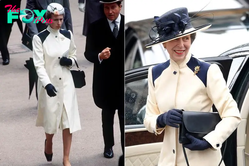 Princess Anne wears a cream and navy coat