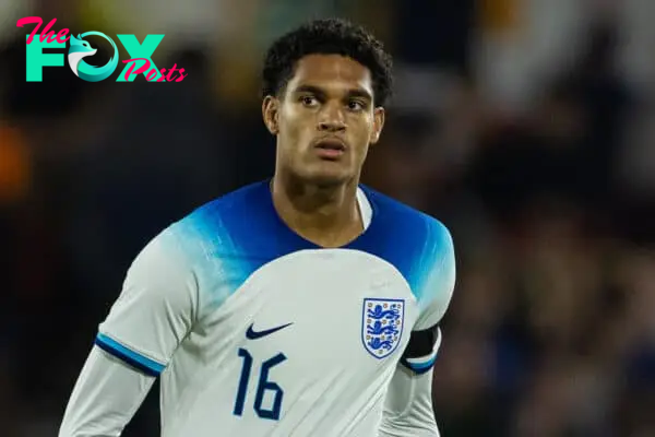 NOTTINGHAM, ENGLAND - Thursday, October 12, 2023: England's Jarell Quansah during the 2025 UEFA European Under-21 Championship Qualifying Group F game between England and Serbia at the City Ground. England won 9-1. (Photo by David Rawcliffe/Propaganda)