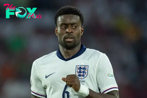 COLOGNE, GERMANY - Tuesday, June 25, 2024: England's Marc Guéhi during the UEFA Euro 2024 Group C match between England and Slovenia at the Müngersdorfer Stadium. The game ended in a goal-less draw. (Photo by David Rawcliffe/Propaganda)