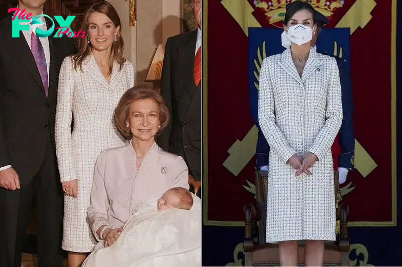 Queen Letizia in a white coat dress