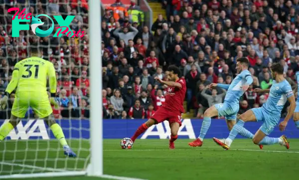 Mohamed Salah goal vs Man City, Anfield, 2021 (PA Images / Alamy Stock Photo)