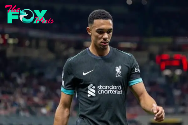 MILAN, ITALY - Tuesday, September 17, 2024: Liverpool's Trent Alexander-Arnold during the UEFA Champions League game between AC Milan and Liverpool FC at the Stadio San Siro. Liverpool won 3-1. (Photo by David Rawcliffe/Propaganda)