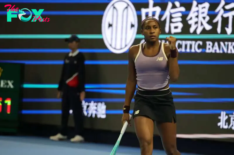 Coco Gauff of USA reacts