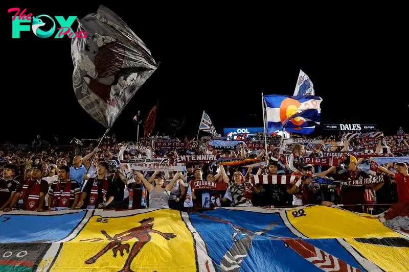 Colorado Rapids fans cheer prior to a match against Seattle Sounders FC at Dick's Sporting Goods Park. Mandatory Credit: Isaiah J. Downing-Imagn Images