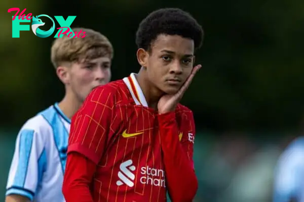 KIRKBY, ENGLAND - Saturday, August 24, 2024: Liverpool's Josh Sonni-Lambie during the Under-18's Premier League North match between Liverpool FC Under-18's and Middlesbrough FC Under-18's at the Liverpool Academy. Middlesbrough won 3-2. (Photo by David Rawcliffe/Propaganda)