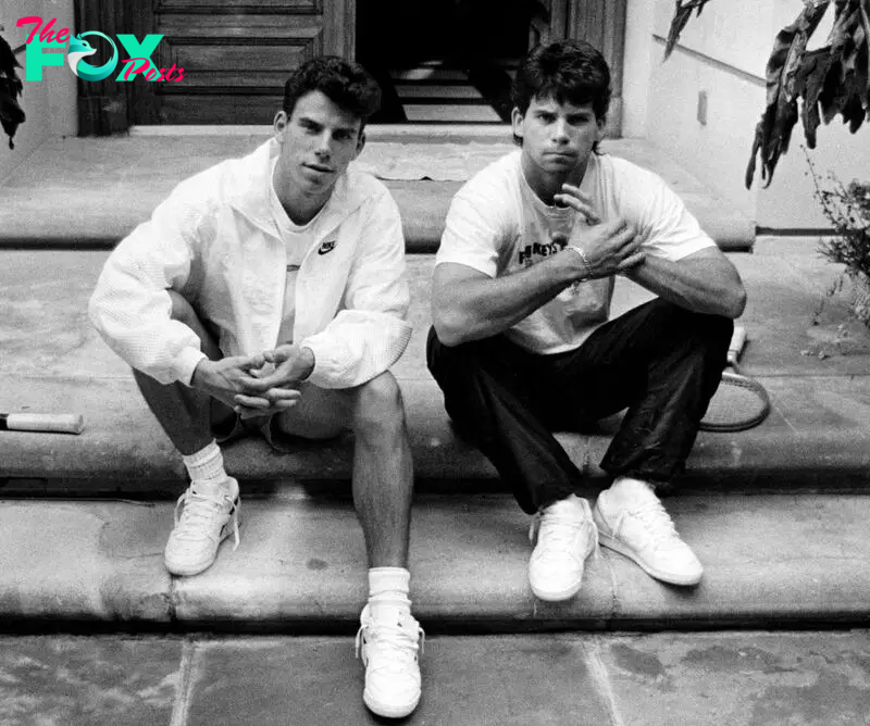 Erik, left, and Lyle, right on the steps of their Beverly Hills home in November, 1989