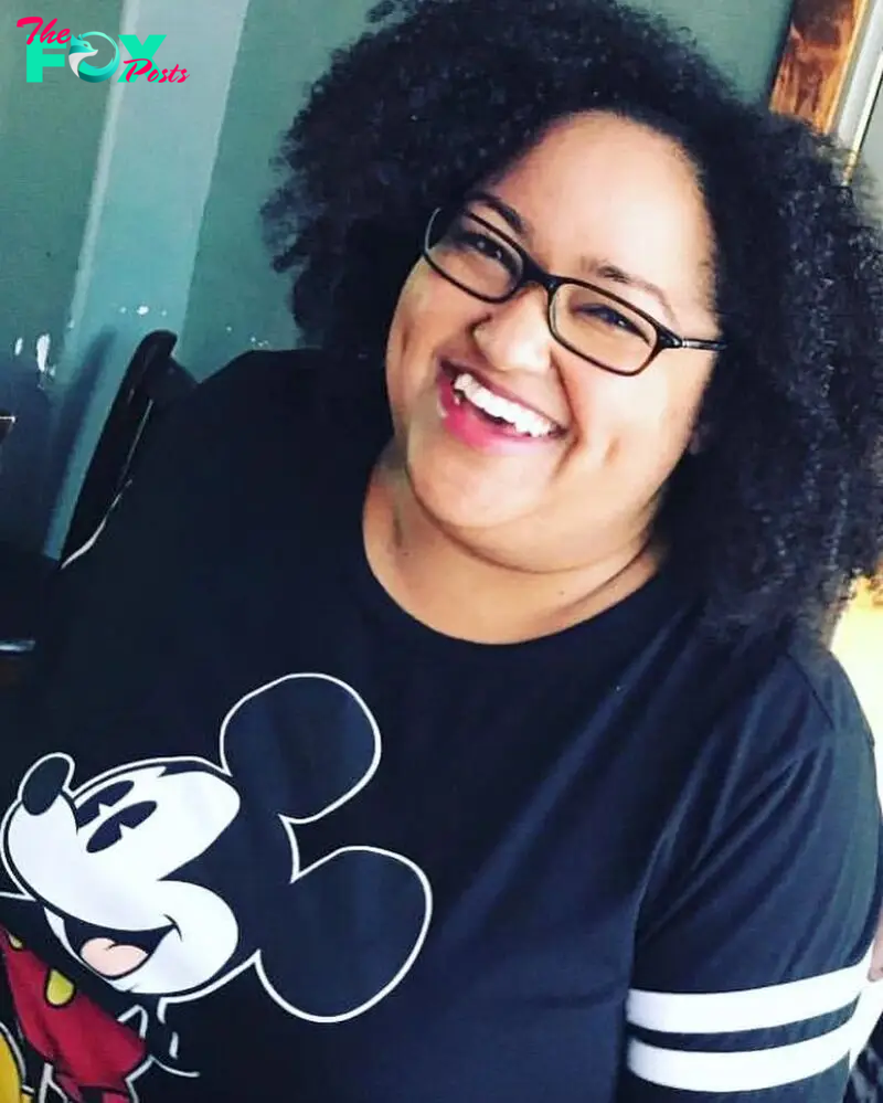 Desiree Dylan in a Mickey Mouse t-shirt