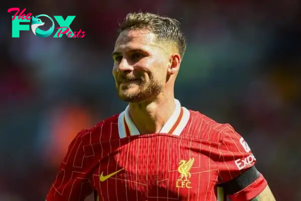 LIVERPOOL, ENGLAND - Sunday, August 11, 2024: Liverpool's Alexis Mac Allister during a pre-season friendly match between Liverpool FC and Sevilla FC at Anfield. (Photo by David Rawcliffe/Propaganda)