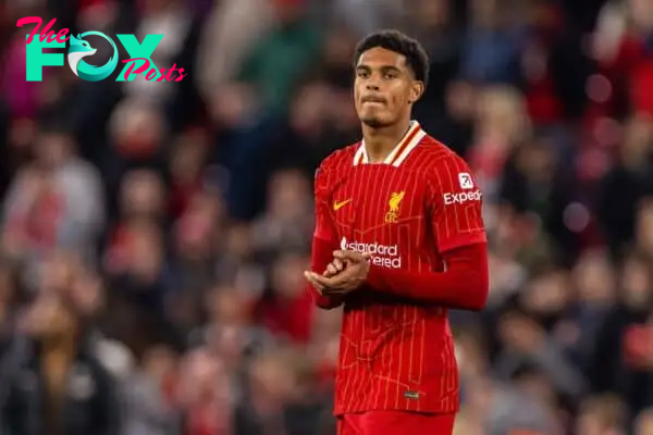 LIVERPOOL, ENGLAND - Wednesday, September 25, 2024: Liverpool's Jarell Quansah after the Football League Cup 3rd Round match between Liverpool FC and West Ham United FC at Anfield. (Photo by Ryan Brown/Propaganda)