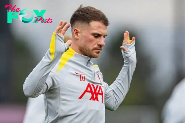 LIVERPOOL, ENGLAND - Tuesday, October 1, 2024: Liverpool's Alexis Mac Allister during a training session at the AXA Training Centre ahead of the UEFA Champions League match between Liverpool FC and Bologna FC. (Photo by David Rawcliffe/Propaganda)