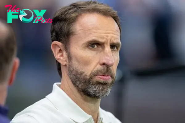 FRANKFURT, GERMANY - Thursday, June 20, 2024: England's head coach Gareth Southgate during the UEFA Euro 2024 Group C match between Denmark and England at the Waldstadion. (Photo by David Rawcliffe/Propaganda)