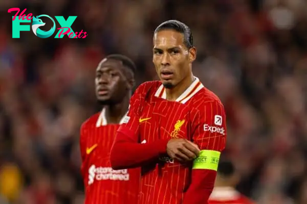 LIVERPOOL, ENGLAND - Wednesday, October 2, 2024: Liverpool's captain Virgil van Dijk during the UEFA Champions League game between Liverpool FC and Bologna FC 1909 at Anfield. (Photo by David Rawcliffe/Propaganda)