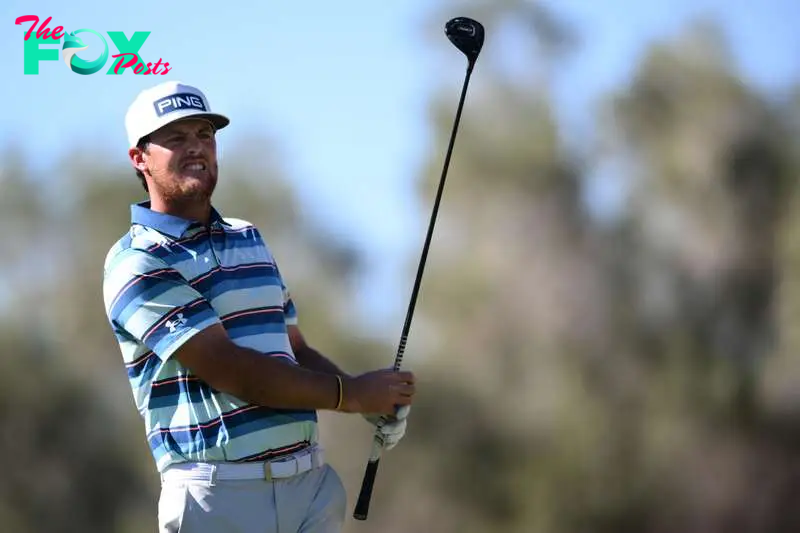 LAS VEGAS, NEVADA - OCTOBER 07: Mito Pereira of Chile plays his shot from the fourth tee during the second round of the Shriners Children's Open at TPC Summerlin on October 07, 2022 in Las Vegas, Nevada.   Orlando Ramirez/Getty Images/AFP