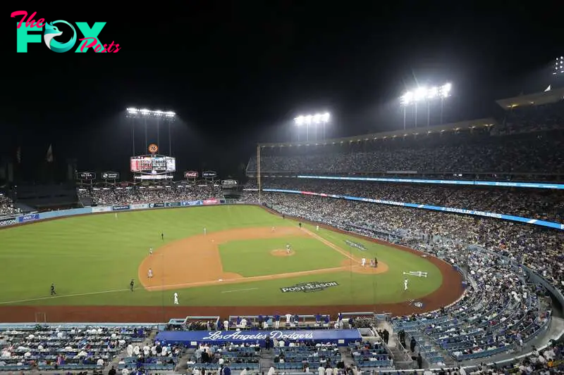  An overall view of Dodger Stadium 