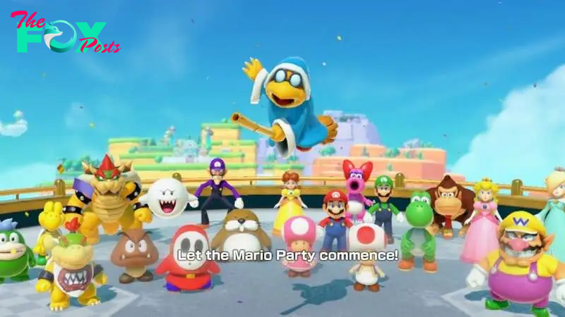 Mario Party characters celebrating.