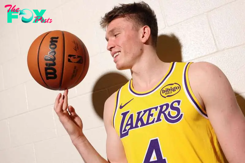 Dalton Knecht #3 of the Los Angeles Lakers poses for a portrait during the 2024 NBA Rookie Photo Shoot at UNLV on July 16, 2024 in Las Vegas, Nevada.