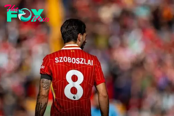 LIVERPOOL, ENGLAND - Saturday, September 14, 2024: Liverpool's Dominik Szoboszlai during the FA Premier League match between Liverpool FC and Nottingham Forest FC at Anfield. Notts Forest won 1-0. (Photo by David Rawcliffe/Propaganda)