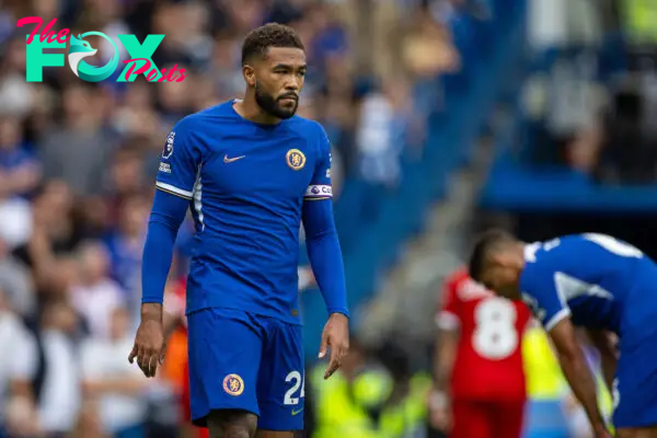 LONDON, ENGLAND - Sunday, August 13, 2023: Chelsea's Reece James looks dejected during the FA Premier League match between Chelsea FC and Liverpool FC at Stamford Bridge. The game ended in a 1-1 draw. (Pic by David Rawcliffe/Propaganda)