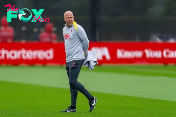 LIVERPOOL, ENGLAND - Monday, September 16, 2024: Liverpool's head coach Arne Slot during a training session at the AXA Training Centre ahead of the UEFA Champions League match between AC Miland and Liverpool FC. (Photo by Jon Super/Propaganda)