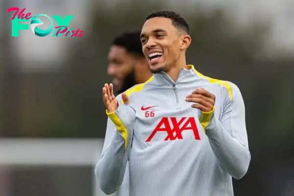 LIVERPOOL, ENGLAND - Tuesday, October 1, 2024: Liverpool's Trent Alexander-Arnold during a training session at the AXA Training Centre ahead of the UEFA Champions League match between Liverpool FC and Bologna FC. (Photo by David Rawcliffe/Propaganda)