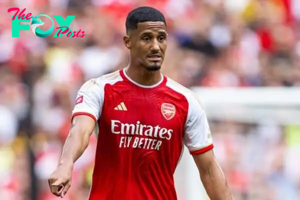 LONDON, ENGLAND - Sunday, August 6, 2023: Arsenal's William Saliba during the FA Community Shield match between Manchester City FC and Arsenal FC at Wembley Stadium. Arsenal won 4-1 on penalties. (Pic by David Rawcliffe/Propaganda)