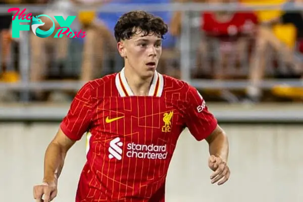 PITTSBURGH - Friday, July 26, 2024: Liverpool's Luke Chambers during a pre-season friendly match between Liverpool and Real Betis Balompié at the Acrisure Stadium on day three of the club's pre-season tour of the USA. Liverpool won 1-0. (Photo by David Rawcliffe/Propaganda)