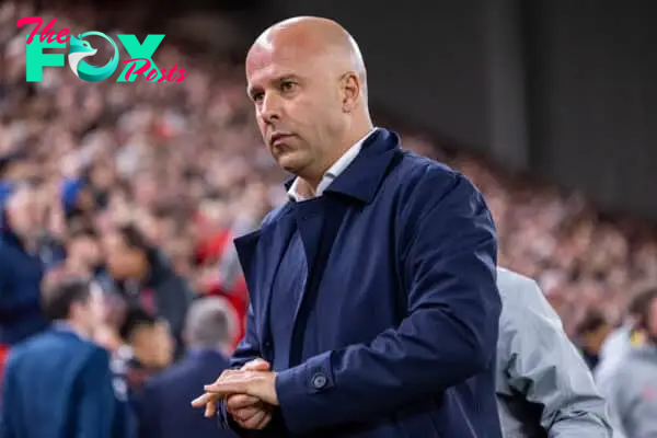 LIVERPOOL, ENGLAND - Wednesday, October 2, 2024: Liverpool's head coach Arne Slot before the UEFA Champions League game between Liverpool FC and Bologna FC 1909 at Anfield. (Photo by David Rawcliffe/Propaganda)