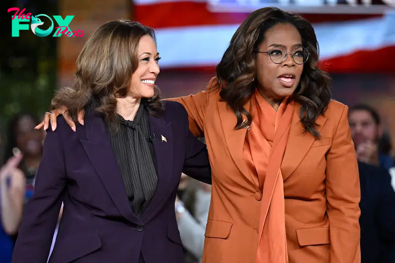 Harris joins Oprah Winfrey at a 'Unite for America' live streaming rally in Farmington Hills, Mich., on Sept. 19.