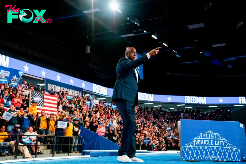 Earvin 'Magic' Johnson during a campaign event in Flint, Mich., on Oct. 4.