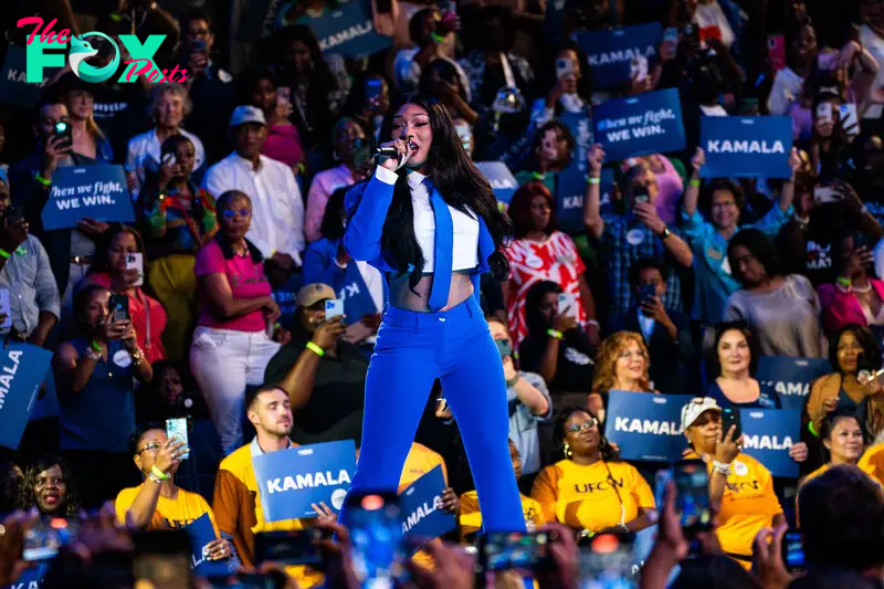 Megan Thee Stallion performs during a Harris campaign event in Atlanta, on July 30.