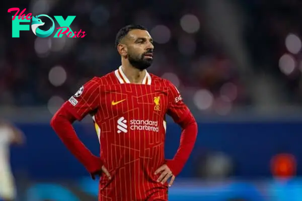 LEIPZIG, GERMANY - Wednesday, October 23, 2024: Liverpool's Mohamed Salah during the UEFA Champions League Match Day 3 game between RB Leipzig and Liverpool FC at the Red Bull Arena. (Photo by David Rawcliffe/Propaganda)