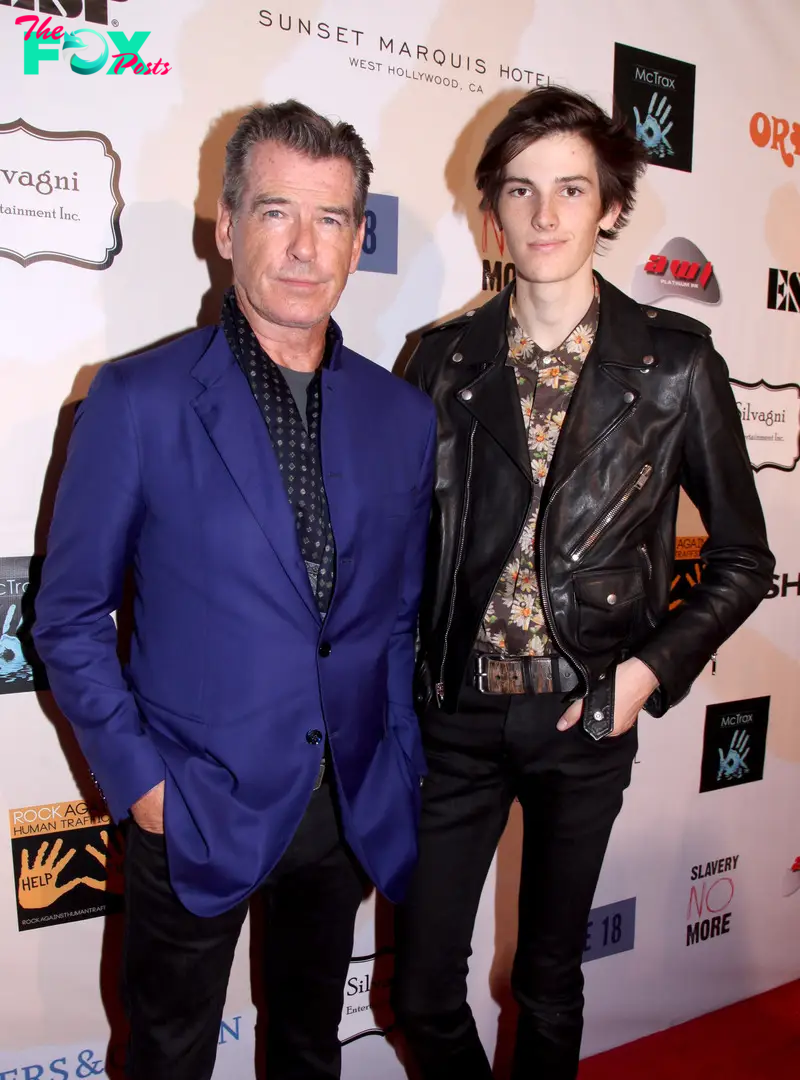 Pierce Brosnan and his son Dylan Brosnan at the Sunset Marquis Hotel and Rock Against Trafficking Grammy Afterparty on February 8, 2015, in Los Angeles, California. | Source: Getty Images